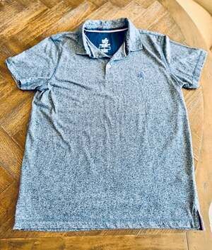 Rugby University Men's Heathered Blue Short Sleeve Polo Shirt Sz Large Used 1x